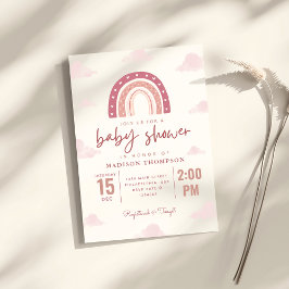 Pastel Rosa Rainbow Clouds Calligraphy Baby Shower Inbjudningar