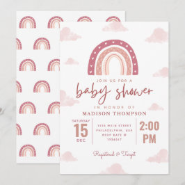 Pastel Rosa Rainbow Clouds Girl Baby Shower Inbjudningar