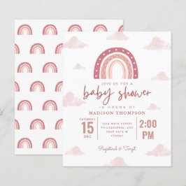 Pastel Rosa Rainbow Clouds Girl Baby Shower Invita