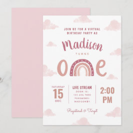 Pastel Rosa Rainbow Clouds Virtuella första födels Inbjudningar