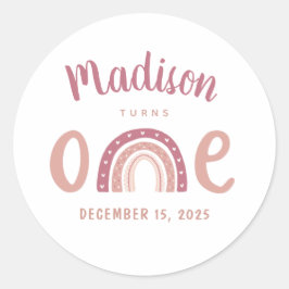 Pastel Rosa Rainbow Ditt namn blir en födelsedag Runt Klistermärke