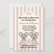 Pastel Rosa Rand Baby Koala Twin Girl Birthday