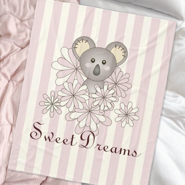 Pastel Rosa Rand Cute Baby Koala Girls Kids Fleecefilt (Skapare uppladdad)