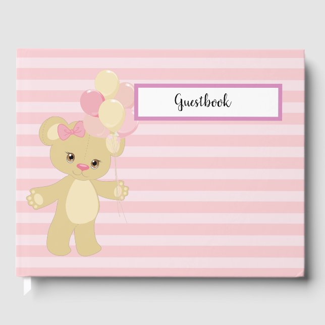 PASTEL ROSA RAND MED TAN NALLE & BALLOONER GÄSTBÖCKER (Framsida)