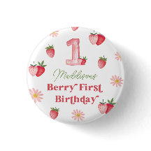 Pastel Rosa & Red Berry First Strawberry Birthday