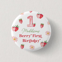 Pastel Rosa & Red Berry First Strawberry Birthday Knapp