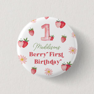 Pastel Rosa & Red Berry First Strawberry Birthday Knapp