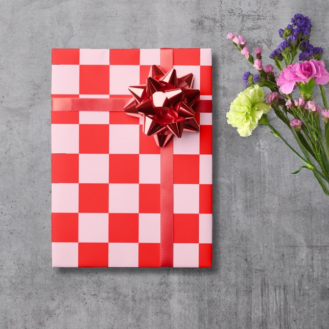 Pastel Rosa Red Checkerboard-Vintage Presentpapper (Skapare uppladdad)