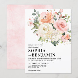 Pastel Rosa Ro Blommigt Botaniska Bröllop Inbjudningar