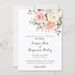 Pastel Rosa Ro Blommigt Botaniska Bröllop Inbjudningar