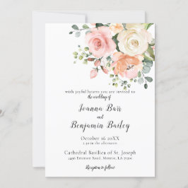 Pastel Rosa Ro Blommigt Botaniska Bröllop Inbjudningar