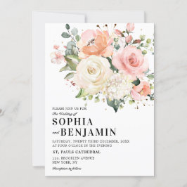 Pastel Rosa Ro Blommigt Botaniska Bröllop Inbjudningar