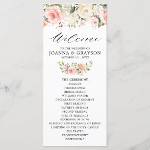 Pastel Rosa Ro Blommigt Botaniska Bröllop Program