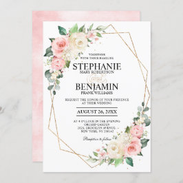 Pastel Rosa Ro Blommigt Geometric Bröllop Inbjudningar