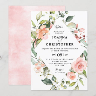 Pastel Rosa Ro Blommigt Geometric Bröllop Inbjudningar