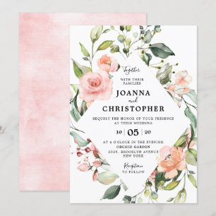 Pastel Rosa Ro Blommigt Geometric Bröllop Inbjudningar