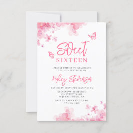 Pastel rosa Romantic blommigt vattencolor Sweet 16 Inbjudningar