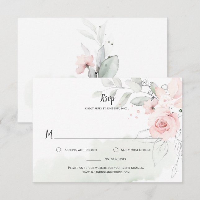 Pastel Rosa ros Blek Grönt Löv Blommigt OSA (Fram/baksida)