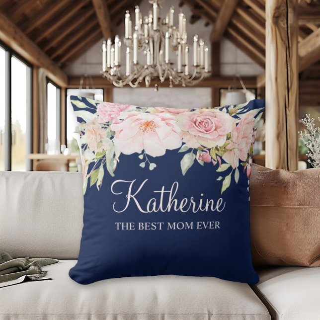 Pastel Rosa ros blommar Blommigten Bästa Mamma någ Kudde (In situ)