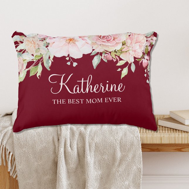 Pastel Rosa ros blommar Blommigten Bästa Mamma någ Prydnadskudde (In situ)