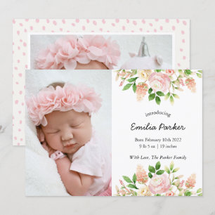 Pastel Rosa ros   Blommigt av modern Elegant födel Meddelande