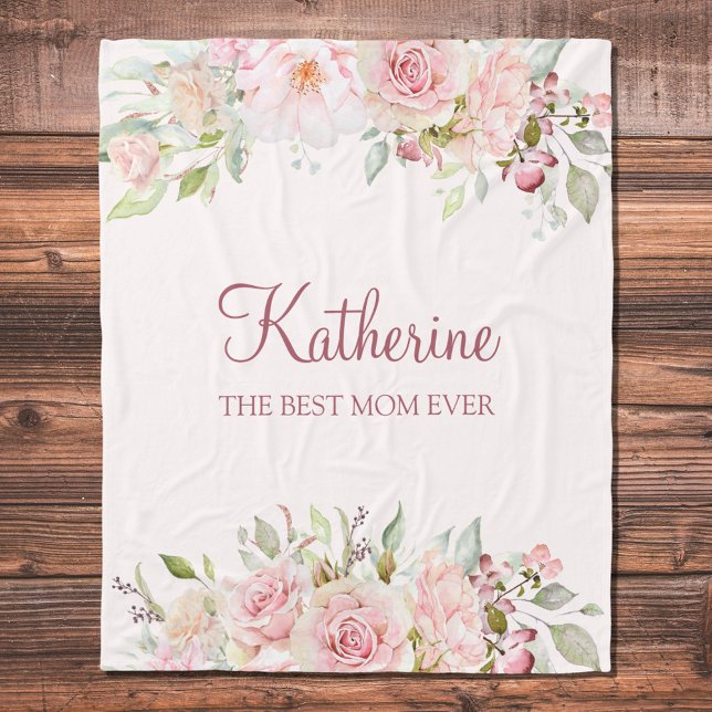 Pastel Rosa ros Flower Blommigt Best Mamma någonsi Fleecefilt (Close up)