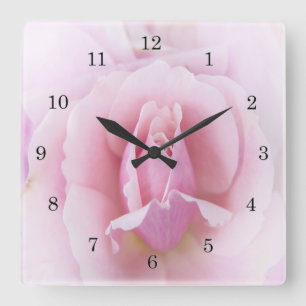 Pastel Rosa ros Fyrkantig Klocka