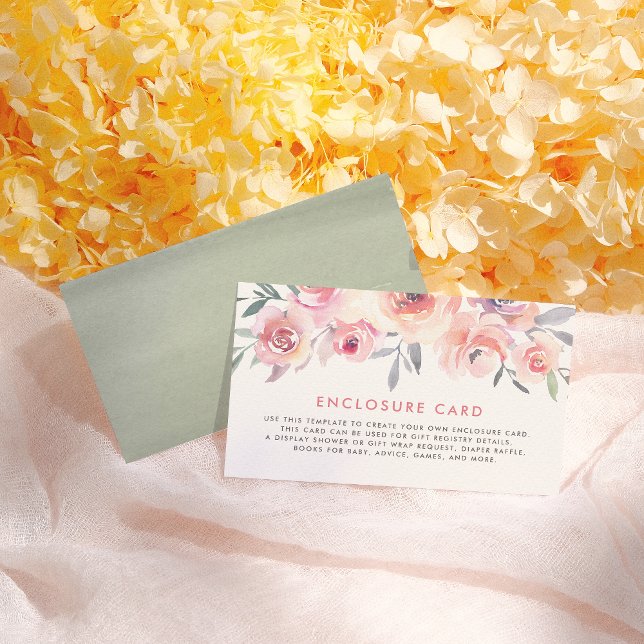 Pastel Rosa ros Greenery Watercolor Baby Shower Tilläggskort (Skapare uppladdad)