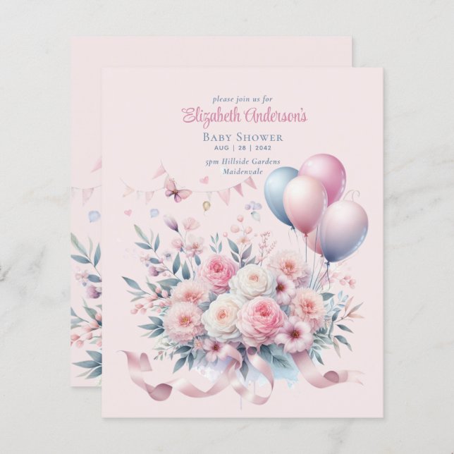 Pastel Rosa ros Rosett band Baby Shower Elegant So (Fram/baksida)