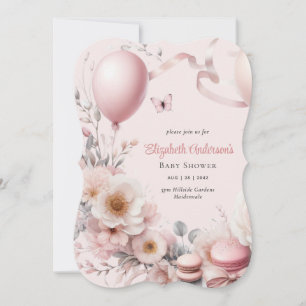 Pastel Rosa ros Rosett band Baby Shower Elegant So Inbjudningar