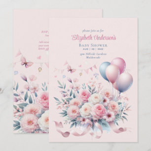 Pastel Rosa ros Rosett band Baby Shower Elegant So Inbjudningar