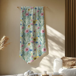 Pastel Rosa Sage Grönt Wildblommor Boho Vibes Fleecefilt