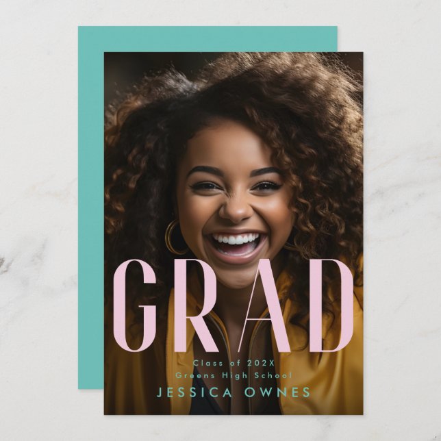 Pastel Rosa Sea Grönt High School Class 2024 Photo Meddelande (Fram/baksida)