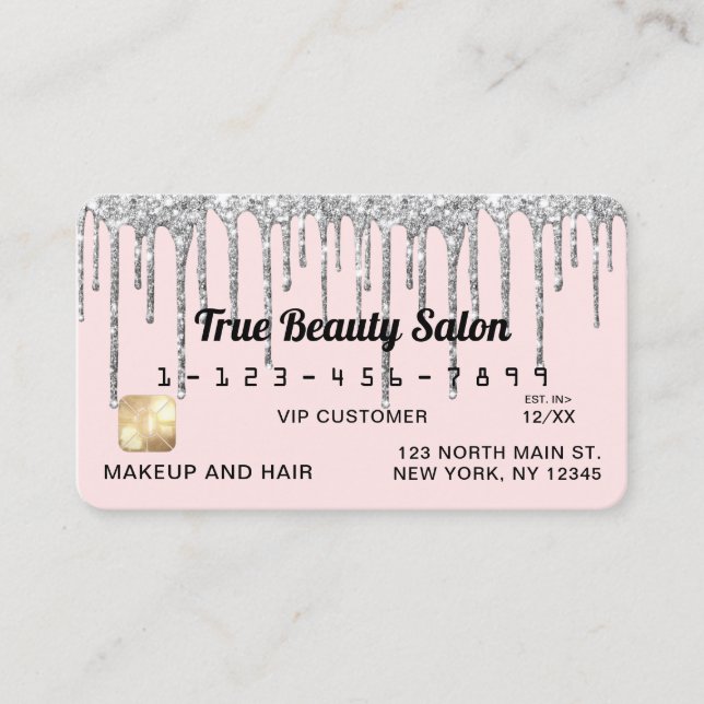 Pastel  Rosa Silver Glitter Drives Kredit Visitkort (Framsida)