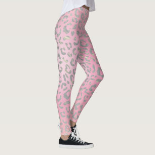 Pastel Rosa Silver Leopard Skriv ut Leggings