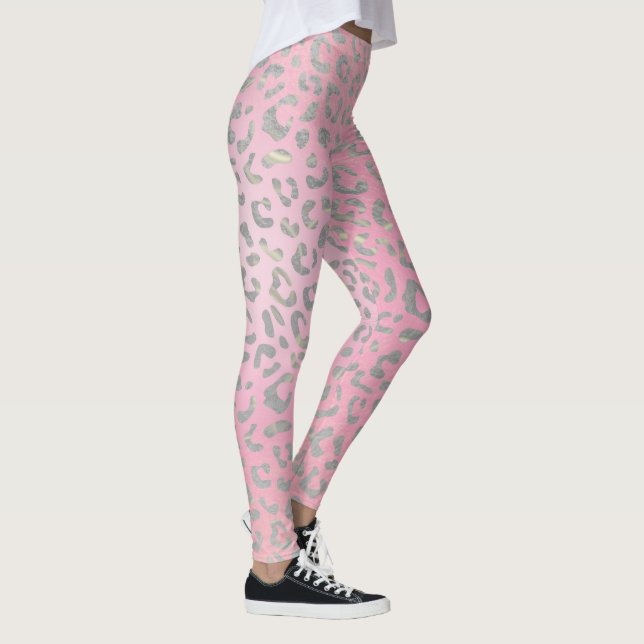 Pastel Rosa Silver Leopard Skriv ut Leggings (Höger)
