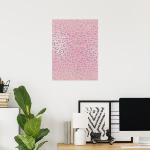Pastel Rosa Silver Leopard Skriv ut Poster