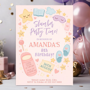 Pastel Rosa Sleepover Birthday Theme Inbjudningar