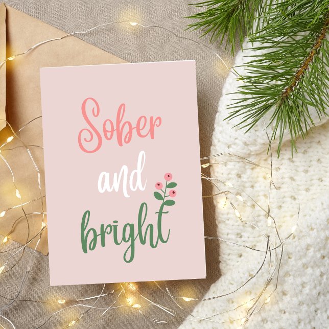 Pastel Rosa Sober och Bright jul Tack Kort (sobriety christmas card with text sober and bright, pastel pink, trendy colors comfort cosy)