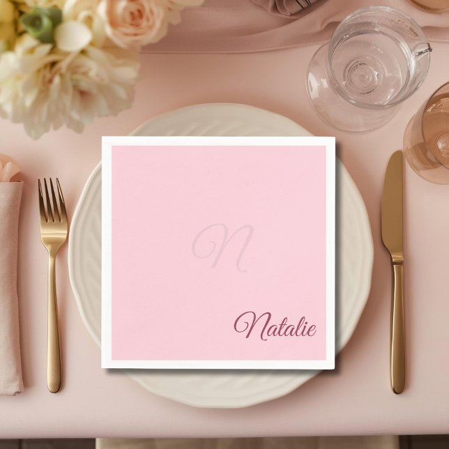 Pastel rosa solid färg monogrammad pappersservett (Skapare uppladdad)