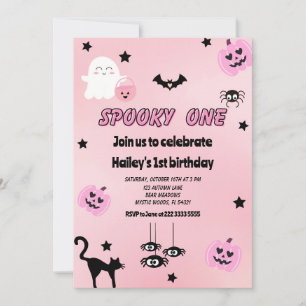 Pastel Rosa Spooky Ett första födelsedag Party Inbjudningar