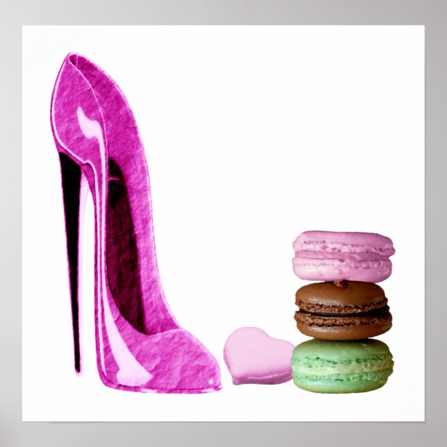 Pastel Rosa Stiletto och Fransk Macaroons Poster (Framsidan)