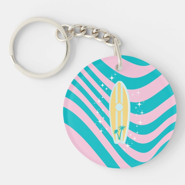 Pastel Rosa Surfboard, Beach Art, Tropical Vibes (Framsidan)