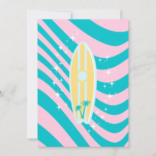 Pastel Rosa Surfboard, Beach Art, Tropical Vibes Inbjudningar