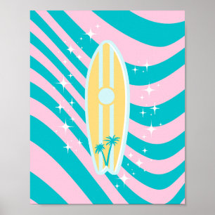 Pastel Rosa Surfboard, Beach Art, Tropical Vibes Poster
