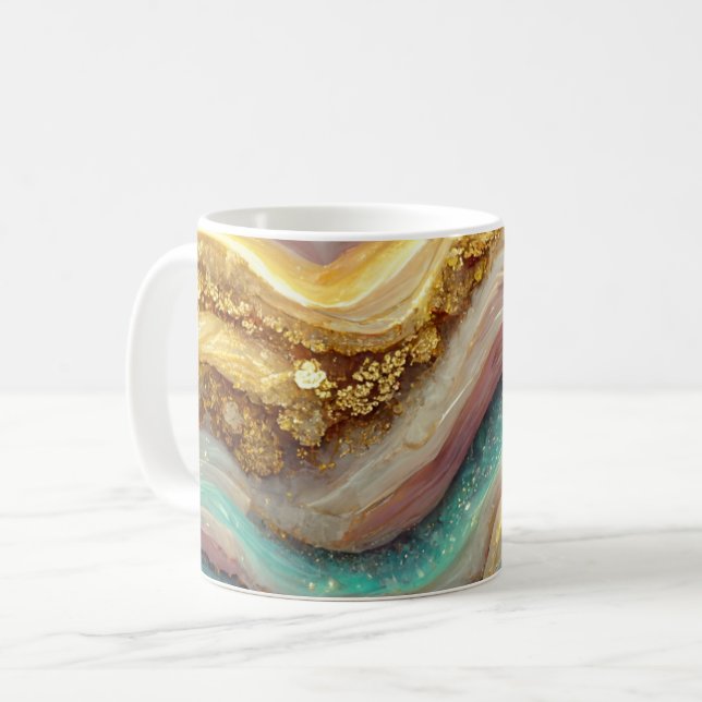 Pastel Rosa Teal Agate Geode Stone Kaffemugg (Framsida vänster)