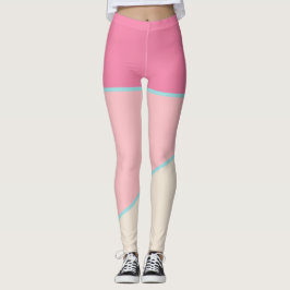 Pastel rosa Teal gult färg block Leggings