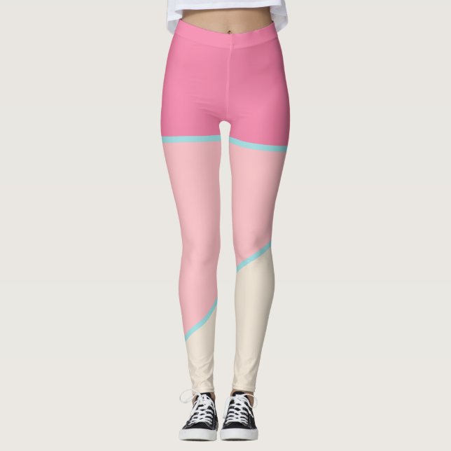 Pastel  rosa Teal gult färg block Leggings (Framsida)