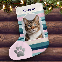 Pastel Rosa Teal Pet Cat Paw Skriv ut Anpassningsb Liten Julstrumpa