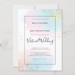 Pastel Rosa Teal Watercolor Guld Virtuellare Bröll Inbjudningar